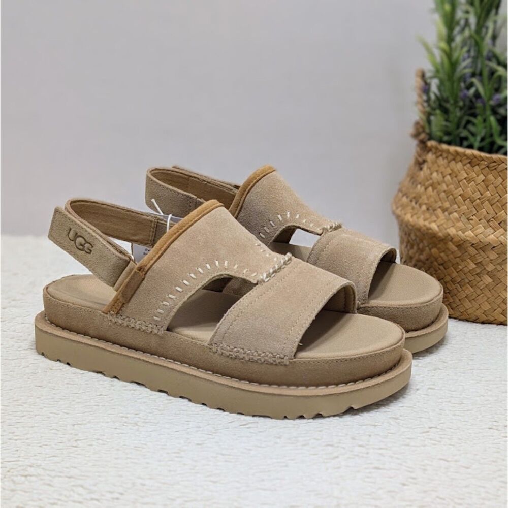 UGG Goldenstar Regenerate Sand Suede Leather Adjustable Sandals Women's 9.5 NIB